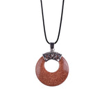 Boho Hollow Circle Donut Gemstone Pendant, Vintage Crown Metal Cap Natural Stone Charm, Handmade Jewelry Making Supply