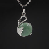 Natural Round Crystal Stone Pendant Wing Silver Plated Wrapped Gemstone Pendant Chakra Reiki Healing Crystal Charms for Jewelry Making Necklace