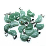 13×18mm Natural Crystal Moon Pendant, Healing Chakra Gemstone Charms for Jewelry Making