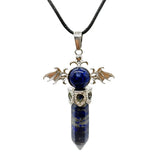 58×36mm Angel Wings Crystal Point Pendant | Natural Gemstone Hexagonal Prism Necklace for Men & Women