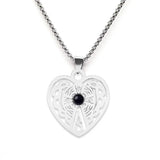 Vintage Stainless Steel Heart Pendant Necklace with Natural Green Aventurine - Celtic Knot Carved Heart Jewelry - Spiritual Protection Gift for Women & Men