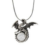 Epic Fantasy Dragon Orb Necklace Set - Punk Rock Biker Winged Dragon Guardian Crystal Pendant with 45cm Snake Chain