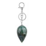 Natural Stone Droplet Keychain Carved Teardrop Crystal Pendant Keyring Silver Metal Lobster Clasp Healing Gemstone Amulet Bag Charm Gift for Women Men