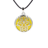 Hamsa Hand Hollow Pendant Necklace, Silver Plated Natural Crystal Inlay Black Wax Cord Protection Necklace for Women