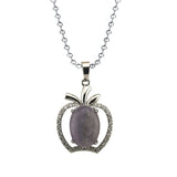 Dainty Pink Crystal Apple Pendant Necklace • Silver Rhinestone Fruit Charm • Natural Healing Stone Romantic Jewelry Gift