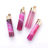 Multi‑Color Banded Agate Cylinder Pendant Gold Plated Top Cap Natural Stone Bar Pendant, Raw Polished Crystal Charm for Handmade Necklace Craft