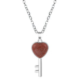 Natural Stone Heart Key Pendant Necklace, Silver Frame Gemstone Charm with Snake Chain for Women Jewelry Making