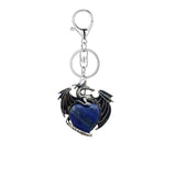Vintage Silver Dragon Heart Crystal Keyring | Natural Stone Healing Quartz Pterosaur Charm Keychain for Purse, Backpack, Car Keys
