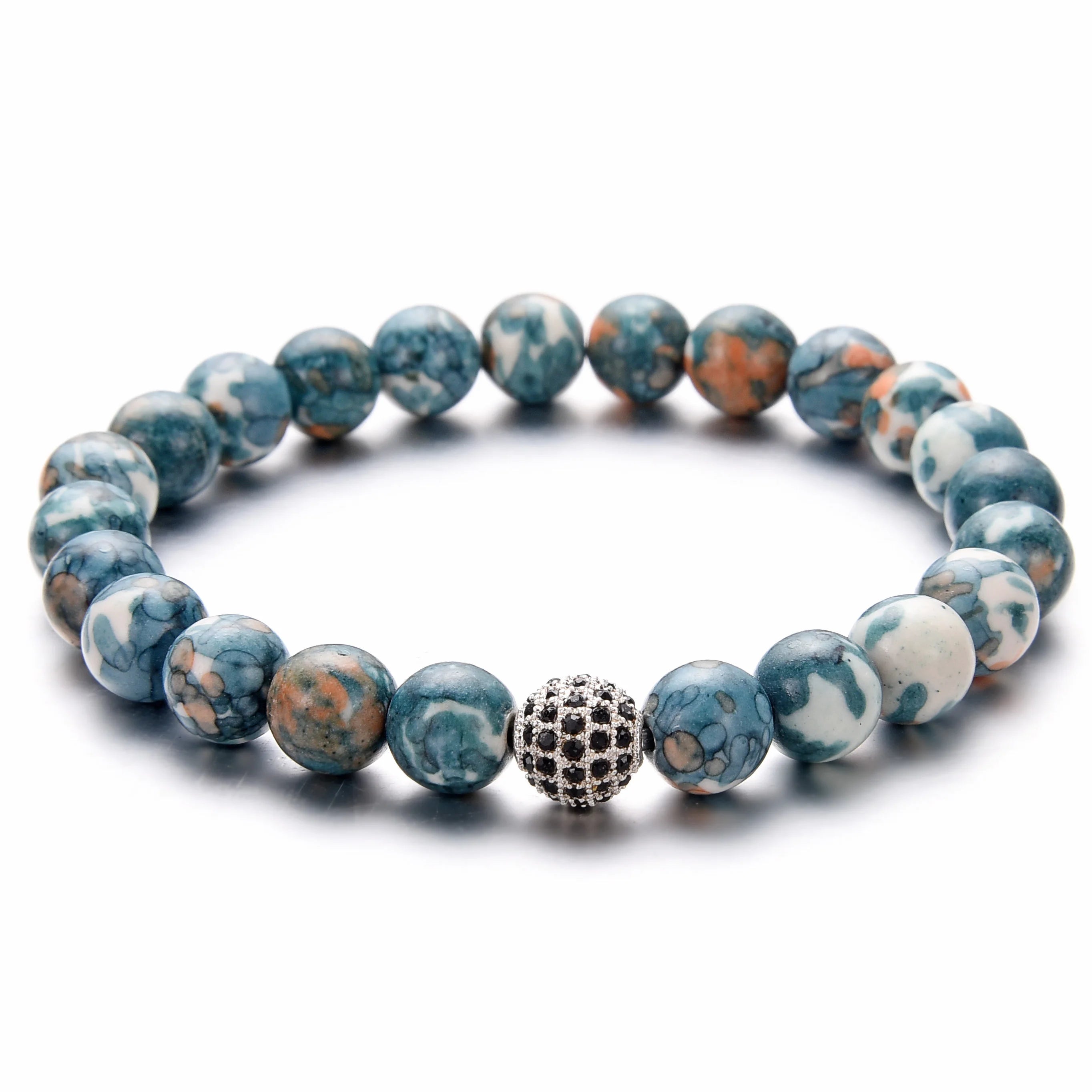 Ethnic Pink Jasper Beaded Bracelet - Micro-Pave Crystal Charm Spiritual Gift