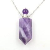 Natural Crystal Point Essential Oil Diffuser Necklace, Aromatherapy Gemstone Perfume Bottle Pendant Necklace Unisex Healing Crystal Jewelry for Men Women