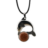 Bohemian Silver Marine Dolphin Cord Necklace • Cute Sea Animal Crystal Sphere Holder Pendant • Unisex Surf Coastal Beach Wear Jewelry Gift