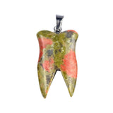 32mm Natural Crystal Tooth Pendant | Hand-Carved Gemstone Tooth Charm Necklace for Reiki Healing