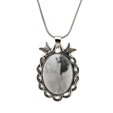 Vintage Double Bird Mandarin Duck Pendant Necklace #SN1501 Antique Silver Plated Alloy Charm with Natural Stone Pattern - Symbolic Jewelry Christmas Gift for Friends & Lovers