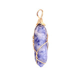 Gold Wire-Wrapped Crystal Pendant | 32×8mm Natural Healing Stone Hexagonal Pillar Charm for Jewelry Making