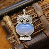 Owl Shape Natural Gemstone Pendant, Silver‑Plated Animal Crystal Charm, Wisdom Owl Healing Stone Necklace Pendant for DIY Jewelry Making