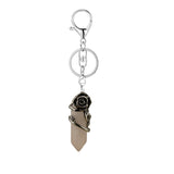 Natural Crystal Hexagonal Point Keychain • Antique Silver Rose Wrapped Gemstone Keyring • Gothic Healing Stone Bag Charm Accessory