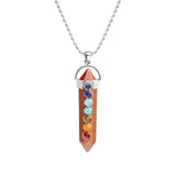 7 Chakra Crystal Point Pendant, Natural Stone Double Terminated Crystal Wand Pendant Chakra Healing Jewelry