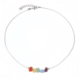 Chakra Crystal Chip Bar Necklace | Natural Gravel Stone Stainless Steel Chain for Women