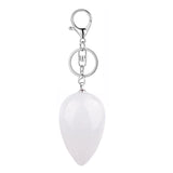 Natural Stone Droplet Keychain Carved Teardrop Crystal Pendant Keyring Silver Metal Lobster Clasp Healing Gemstone Amulet Bag Charm Gift for Women Men