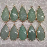 Natural Teardrop Faceted Crystal Pendant Gold Plated Wrapped Edge Gemstone Pendant 15x28mm Mixed Stone Rose Quartz Aventurine Black Obsidian Reiki Chakra Healing Stone Charm for DIY Necklace Jewelry Making Bulk