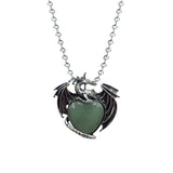 Vintage Medieval Dragon Heart Necklace | Natural Crystal Lapis Rose Quartz Turquoise Charm with Iron Bead Chain | Whimsical Halloween Protection Gift