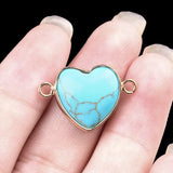 13MM Gemstone Heart Pendant Connector for Making Jewelry Wrapped Gold Plated