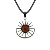 Vintage Sun Burst Crystal Pendant Necklace - Natural Gemstone Leather Cord Choker