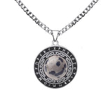 Retro Viking Rune Pendant Necklace - Stainless Steel Goldstone Amulet - Nordic Futhark Circle Jewelry for Men & Women