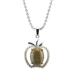 Dainty Pink Crystal Apple Pendant Necklace • Silver Rhinestone Fruit Charm • Natural Healing Stone Romantic Jewelry Gift