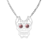Gemstone Eye Hollowed Skull Pendant Stainless Steel Necklace 50CM Chain  Men & Women