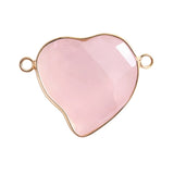 Faceted Gemstone Heart Connector for Jewelry Making 25mm Stone Pendant Links with Double Loops Wrapped with Brass Edge