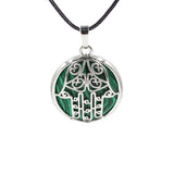 Hamsa Hand Hollow Pendant Necklace, Silver Plated Natural Crystal Inlay Black Wax Cord Protection Necklace for Women