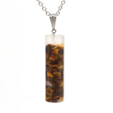 Natural 7 Chakra Crystal Gravel Cylindrical Pendant Resin Healing Stone Column Necklace Women Fashion Jewelry