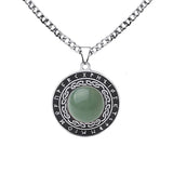 Retro Viking Rune Pendant Necklace - Stainless Steel Goldstone Amulet - Nordic Futhark Circle Jewelry for Men & Women