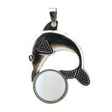 Bohemian Silver Marine Dolphin Gemstone Amulet • Cute Sea Animal Crystal Sphere Holder Charm • Unisex Coastal Beach Lover Jewelry Gift