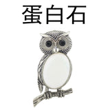 Antique Silver Owl On Branch Natural Gemstone Pendant Oval Chakra Healing Crystal Owl Charm for DIY Necklace Jewelry Making