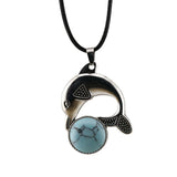 Bohemian Silver Marine Dolphin Cord Necklace • Cute Sea Animal Crystal Sphere Holder Pendant • Unisex Surf Coastal Beach Wear Jewelry Gift