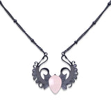 Punk Hip Hop Devil Wing Necklace - Blackened Stainless Steel Water-drop Gemstone Pendant - Grunge Goth Necklaces for Men & Women