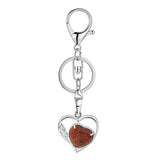Natural Crystal Hollow Heart Keychain, Healing Stone Pendant with Silver Key Ring