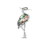 Antique Silver Red Crowned Crane Brooch Pendant Inlaid Natural Crystal Oriental Lucky Bird 2 In 1 Brooch & Necklace Gemstone Jewelry for Women