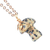 15×20mm Gold Wire-Wrapped Mushroom Crystal Necklace, Natural Gemstone Pendant with Chain