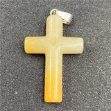 Natural Chakra Healing Crystal Cross Pendant, Assorted Mixed Natural Stone Cross Charm with Silver Bail for Religious Jewelry Craft Bulk