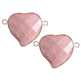 25mm Faceted Heart Gemstone Connector | Silver-Plated Brass Edge Double Loop Link for Jewelry Making