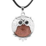 Silver Owl Gemstone Necklace 45CM Black Cord #SN1758 -28X36mm Bird Pendant Choker Jewelry