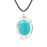 Natural Oval Crystal Stone Pendant Silver Leaf Wrapped Crystal Pendant Necklace Reiki Chakra Healing Crystal Jewelry for Women Multiple Gemstone Options