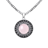 Retro Viking Rune Pendant Necklace - Stainless Steel Goldstone Amulet - Nordic Futhark Circle Jewelry for Men & Women