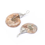 Hand Wire Wrapped Natural Ammonite Fossil Pendant, Spiral Conch Fossil Shell Charm for DIY Necklace Jewelry Making