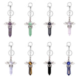 Natural Crystal Angel Wings Keychain | 58×36mm Hexagonal Prism Pendant for Backpack & DIY Jewelry