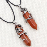 Vintage Rose Wrapped Crystal Pendant Necklace • Hexagonal Bullet Stone Charm • Boho Black Cord Healing Quartz Spiritual Jewelry
