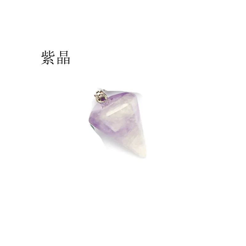 Natural crystal necklace pendant hexagonal column conical smart pendulum cut crystal pendant Natural Dark Amethyst Gemstone Rock
